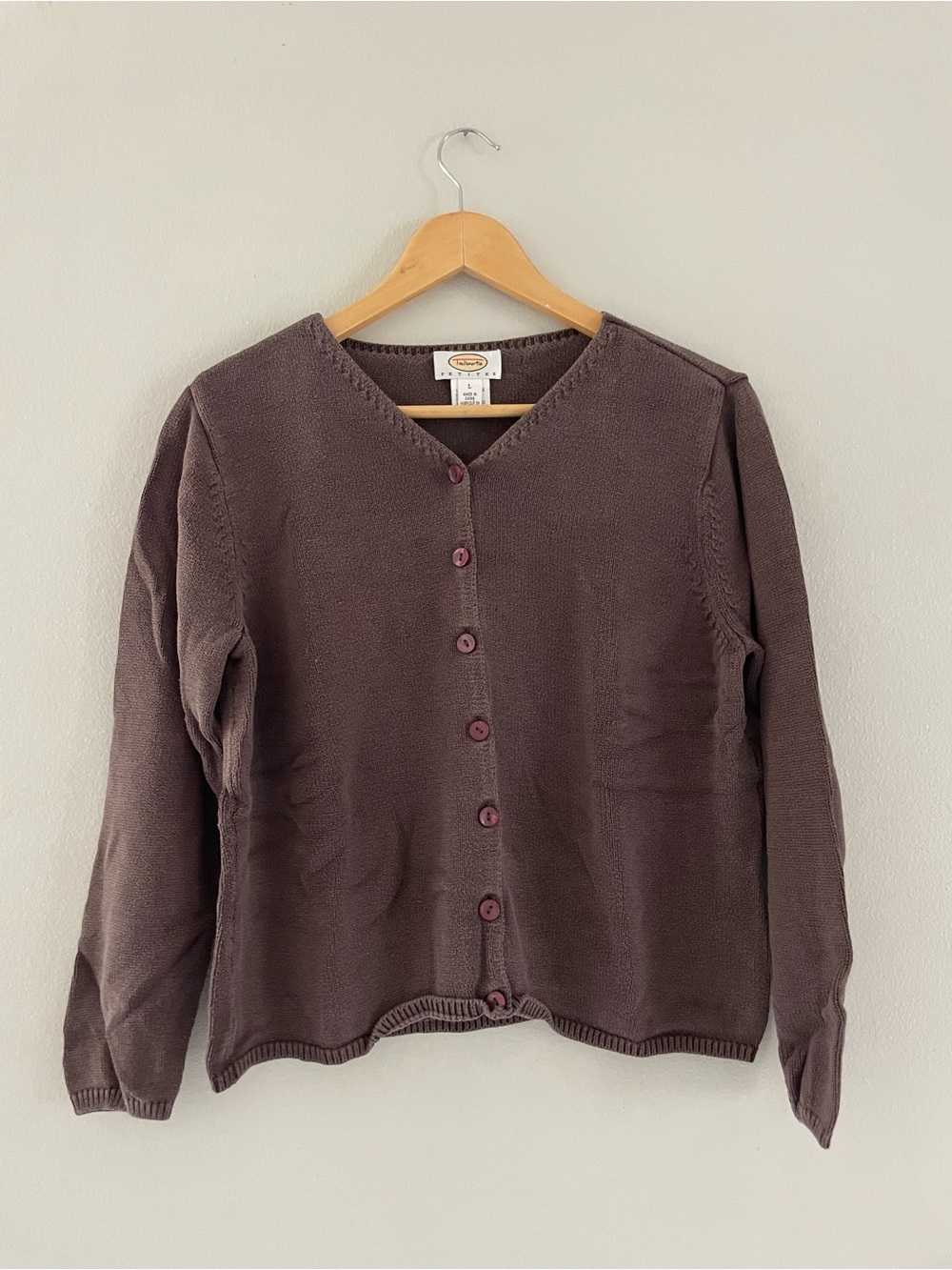 Talbots Brown Silk V-Neck Button Up Cardigan